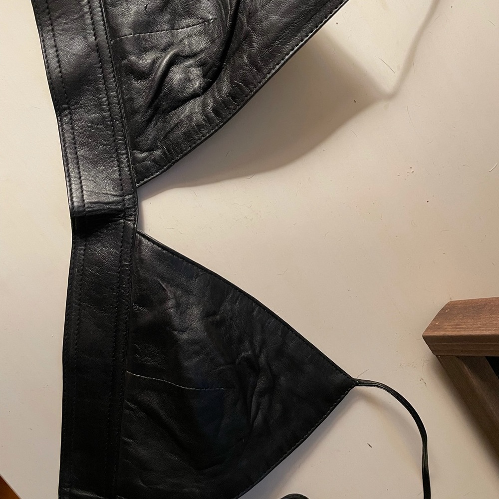 Black leather bra